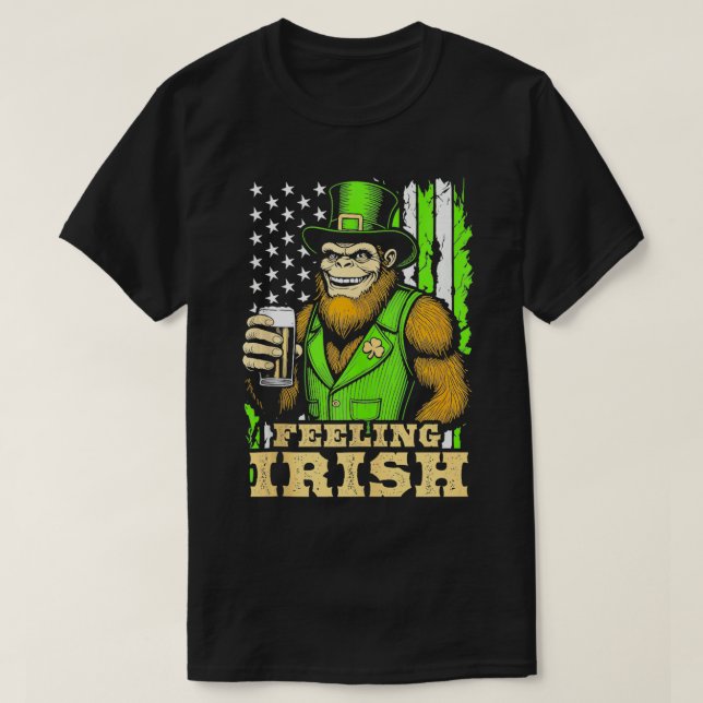 St Patricks Day Feeling Irish Funny Beer USA Flag  T-Shirt (Design Front)