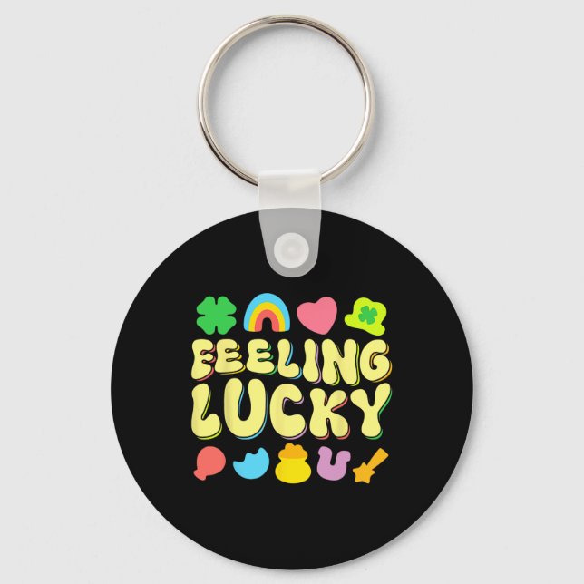 St Patricks Day Feeling Lucky Charm Irish Shamrock Key Ring (Front)