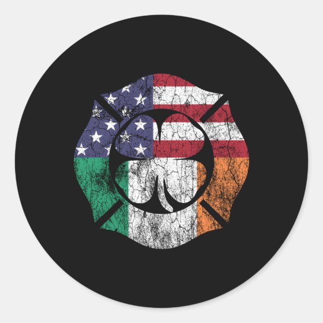 St Patrick'S Day Firefighter Irish American Flag Classic Round Sticker (Front)