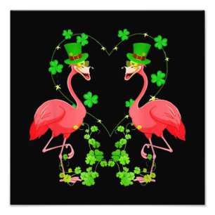 St Patrick's Day Flamingo Shamrock Heart Photo Print