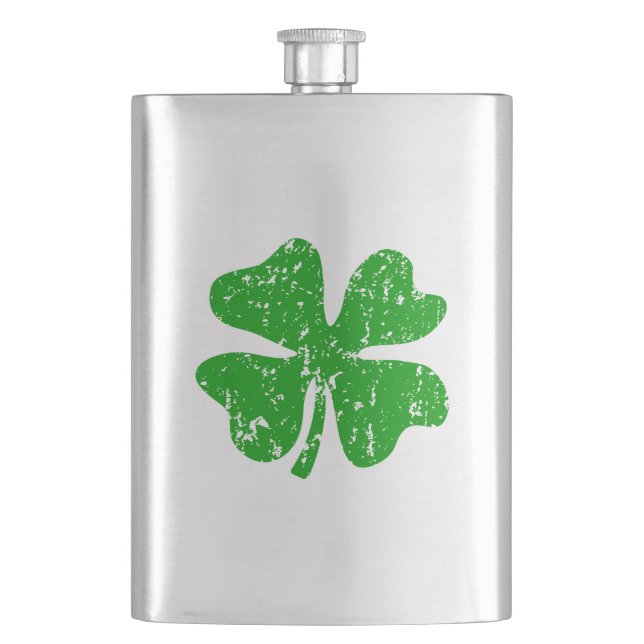 St Patricks Day flask | Green shamrock clover (Front)