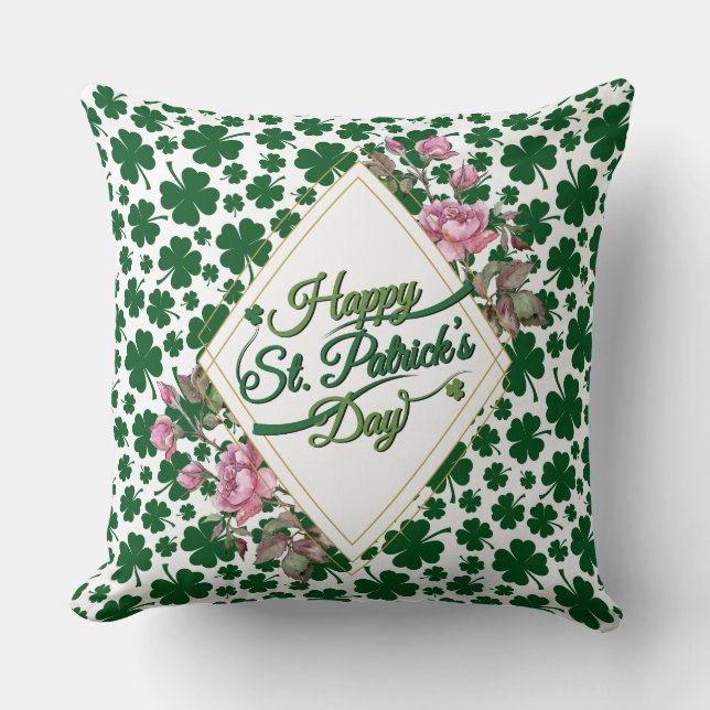 St Patrick's Day Floral Clover Pillow (Front)