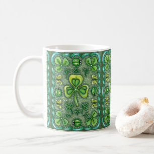ST. PATRICK'S DAY FOLK ART SHAMROCKS N' LADYBUGS COFFEE MUG