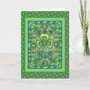ST. PATRICK'S DAY FOLK ART SHAMROCKS N' LADYBUGS HOLIDAY CARD