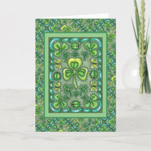 ST. PATRICK'S DAY FOLK ART SHAMROCKS N' LADYBUGS HOLIDAY CARD