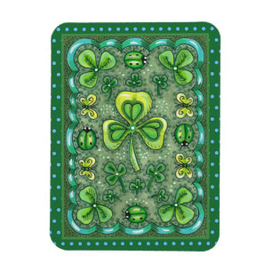 ST. PATRICK'S DAY FOLK ART SHAMROCKS N' LADYBUGS MAGNET