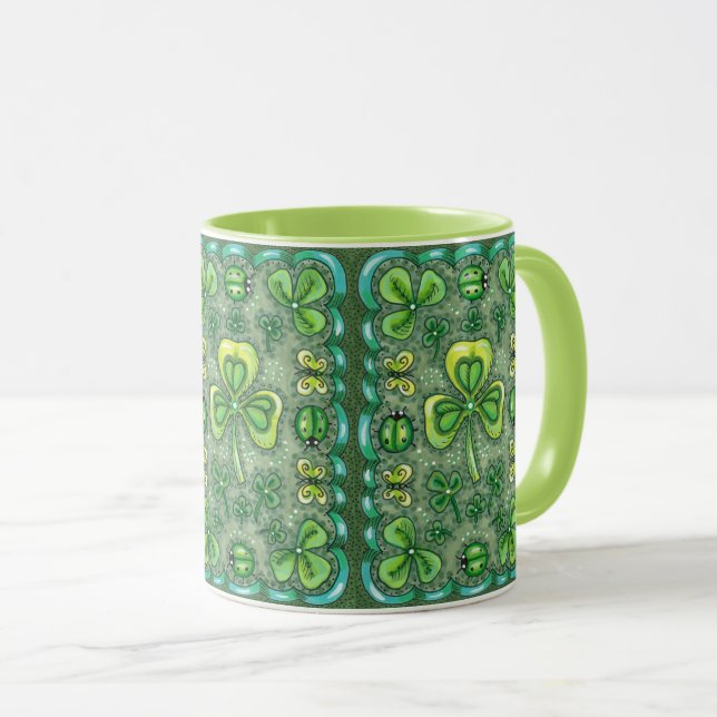 ST. PATRICK'S DAY FOLK ART SHAMROCKS N' LADYBUGS MUG (Front Right)