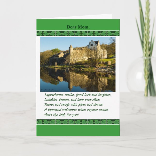 St. Patrick's Day for Mom, Poem, Castle, Shamrocks Card (Front)