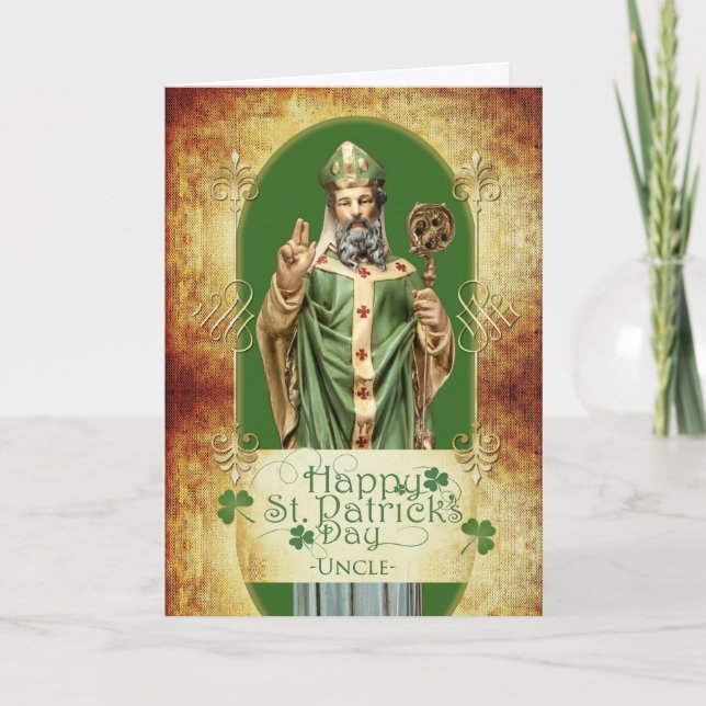 St. Patrick's Day for Uncle with Saint Statue Card (Front)
