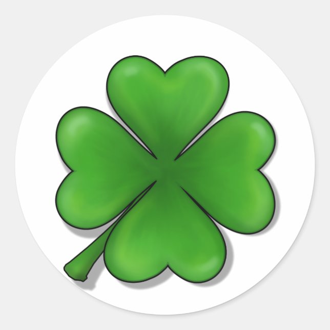 St. Patrick's Day, Four Leaf Clover Classic Round Sticker (Front)