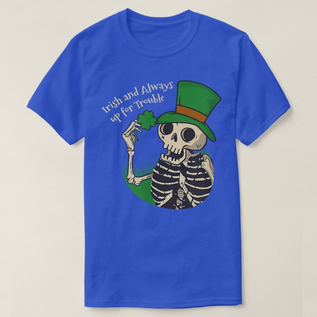 St Patrick's Day Four Leaf Clover Irish Skeleton T T-Shirt (Design Front)