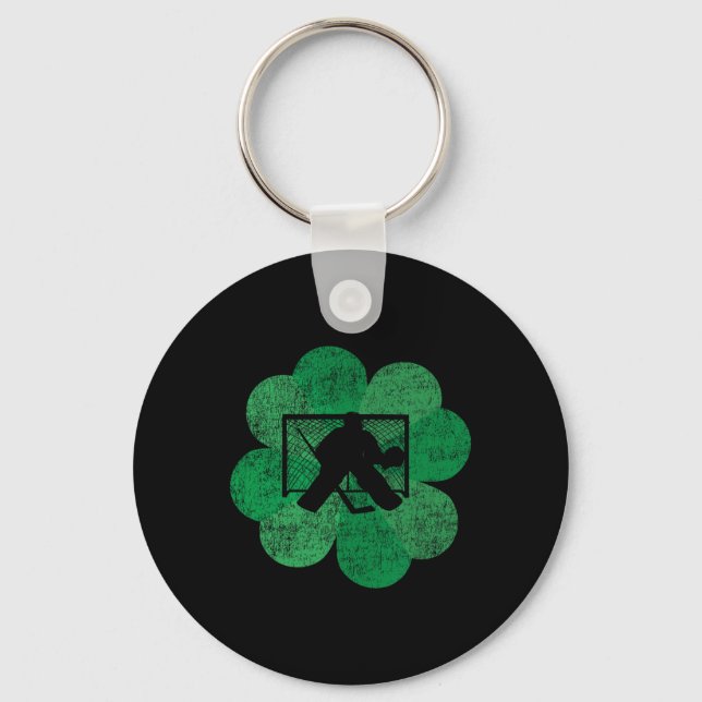 St Patricks Day Four Leaf Clover - Lucky Hockey Go Key Ring (Front)