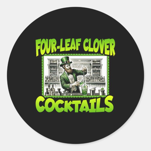 St Patricks Day Four Leaf Clover Tails St Paddys D Classic Round Sticker (Front)