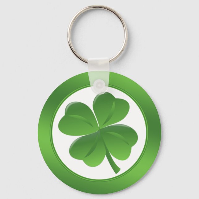 St.Patrick's Day, four leaves shamrock Key Ring (Front)
