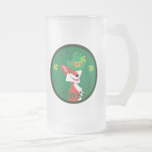 St. Patrick's Day Fox Frosted Glass Beer Mug