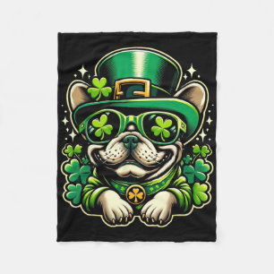 St Patricks Day French Bulldog Shamrock Funny Dog Fleece Blanket