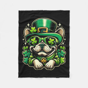 St Patricks Day French Bulldog Shamrock Funny Dog Fleece Blanket