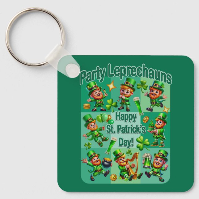 St. Patrick's Day Fun Adorable "Party Leprechauns" Key Ring (Front)
