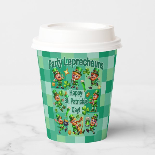 St. Patrick's Day Fun Adorable "Party Leprechauns" Paper Cups (Front)
