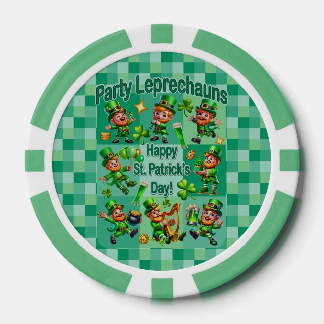 St. Patrick's Day Fun Adorable "Party Leprechauns" Poker Chips (Front)