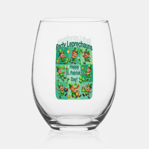 St. Patrick's Day Fun Adorable "Party Leprechauns" Stemless Wine Glass
