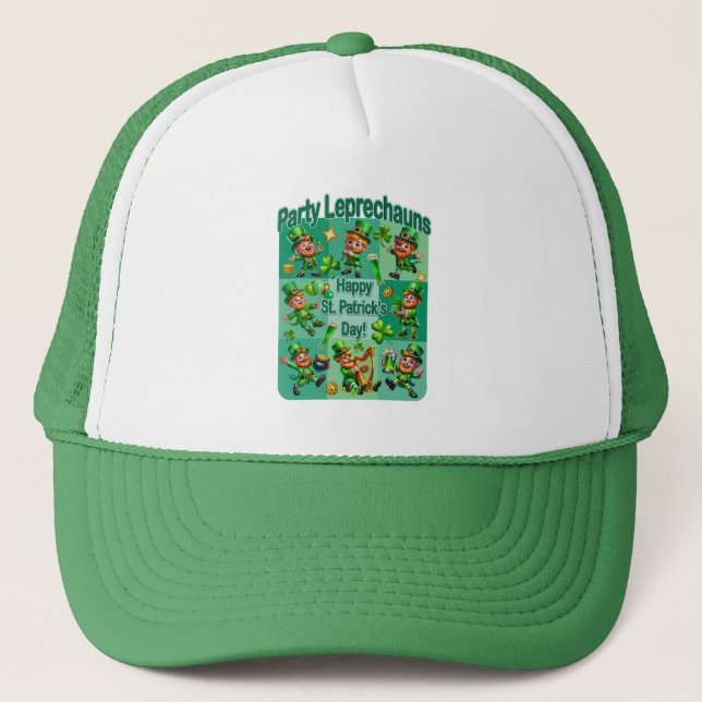 St. Patrick's Day Fun Adorable "Party Leprechauns" Trucker Hat (Front)