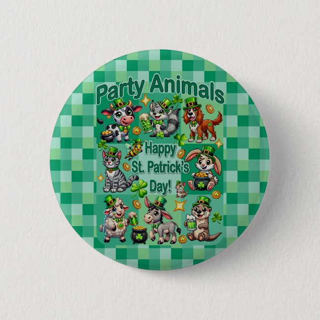 St. Patrick's Day Fun and Adorable "Party Animals" 6 Cm Round Badge (Front)