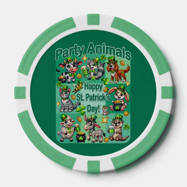 St. Patrick's Day Fun and Adorable "Party Animals" Poker Chips (Front)