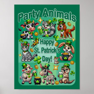 St. Patrick's Day Fun and Adorable "Party Animals" Poster
