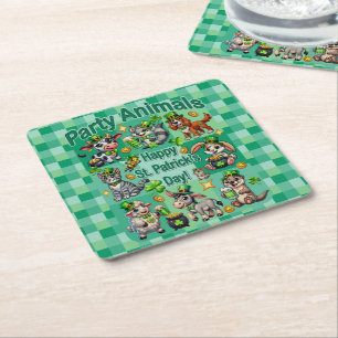 St. Patrick's Day Fun and Adorable "Party Animals" Square Paper Coaster