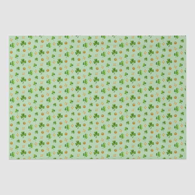 St. Patrick's Day Fun Shamrock & Coin Pattern Tissue Paper (Front)