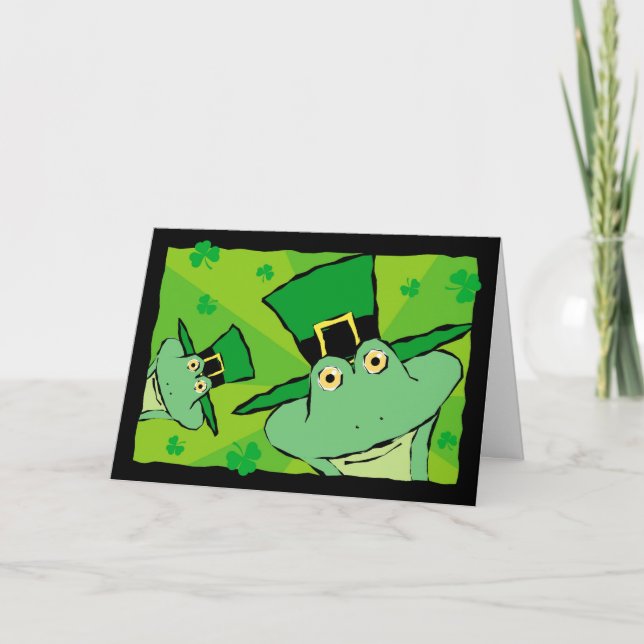 St. Patrick's Day Funny Frogs Greeting Card (Front)