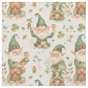 St. Patrick's Day Funny Gnome Coffee Pattern Fabric