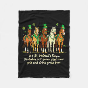 St patricks day funny horse drinking green beer fleece blanket