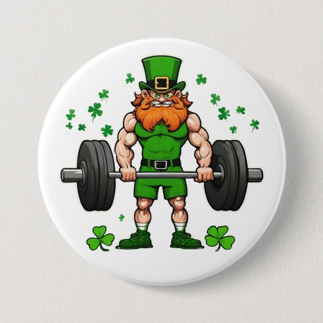 St. Patrick's Day Funny Leprechaun Barbell Gym 7.5 Cm Round Badge (Front)