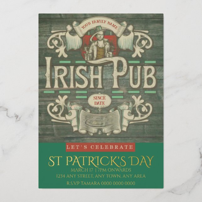St Patrick's Day Funny Personalised Irish Pub  (Front)