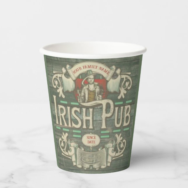 St Patrick's Day Funny Personalised Irish Pub Paper Cups (Front)