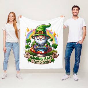 St. Patrick's Day Gamer Gnome Fleece Blanket