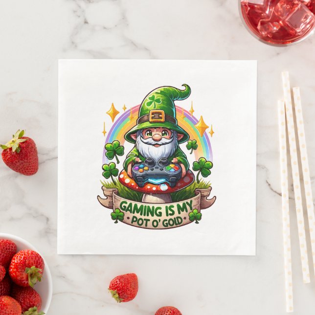St. Patrick's Day Gamer Gnome Napkin (Insitu)