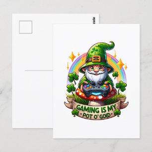 St. Patrick's Day Gamer Gnome Postcard