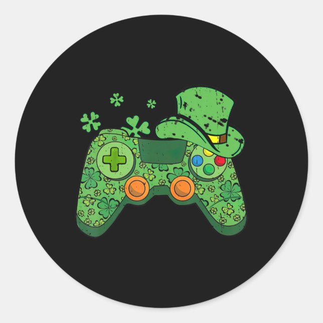 St Patricks Day Gamer  Irish Game Controller Gamin Classic Round Sticker (Front)