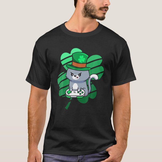St Patricks Day Gamer Kids Boys Gaming Leprechaun T-Shirt (Front)