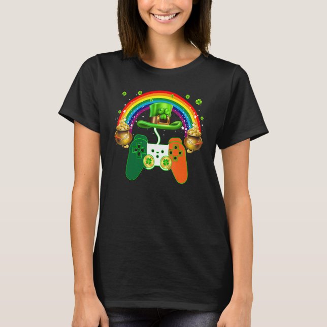 St Patricks Day Gamer Rainbow Irish Game Controlle T-Shirt (Front)