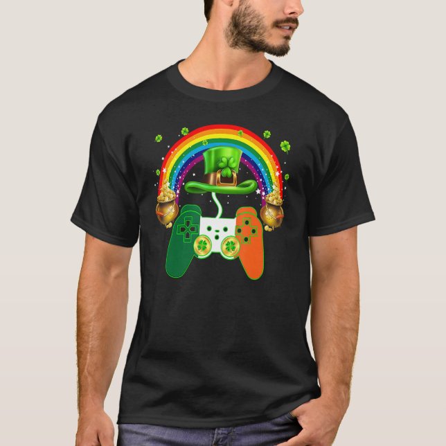 St Patricks Day Gamer Rainbow Irish Game Controlle T-Shirt (Front)