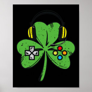 St Patricks Day Gamer Shamrock Video Game Controll Poster