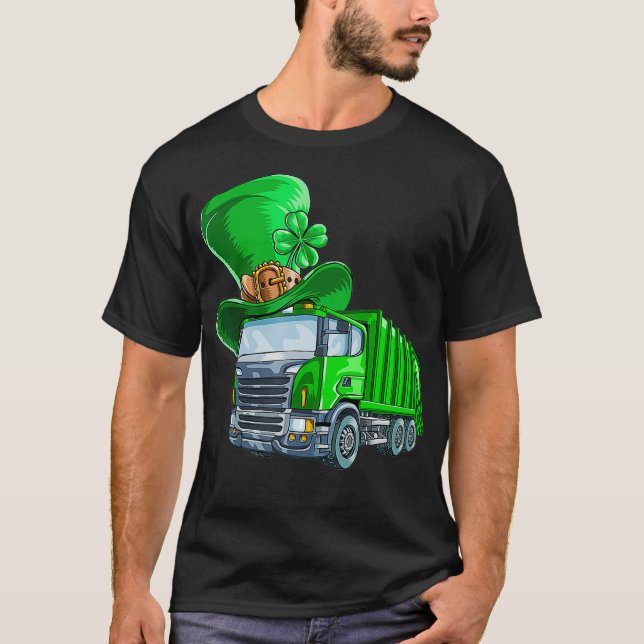 St Patricks Day Garbage Truck  Shamrock Men Kids T-Shirt (Front)