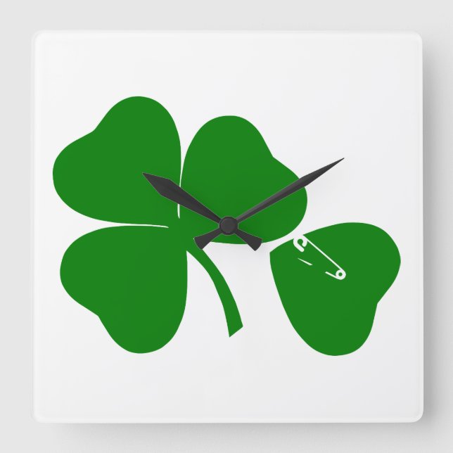 St Patrick's Day - Get Lucky 3 + 1 leaves = 4 Square Wall Clock (Front)