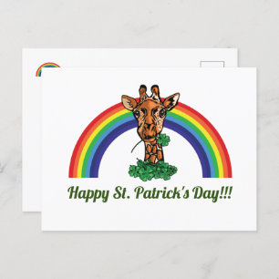 St. Patricks Day Giraffe and Rainbow Postcard