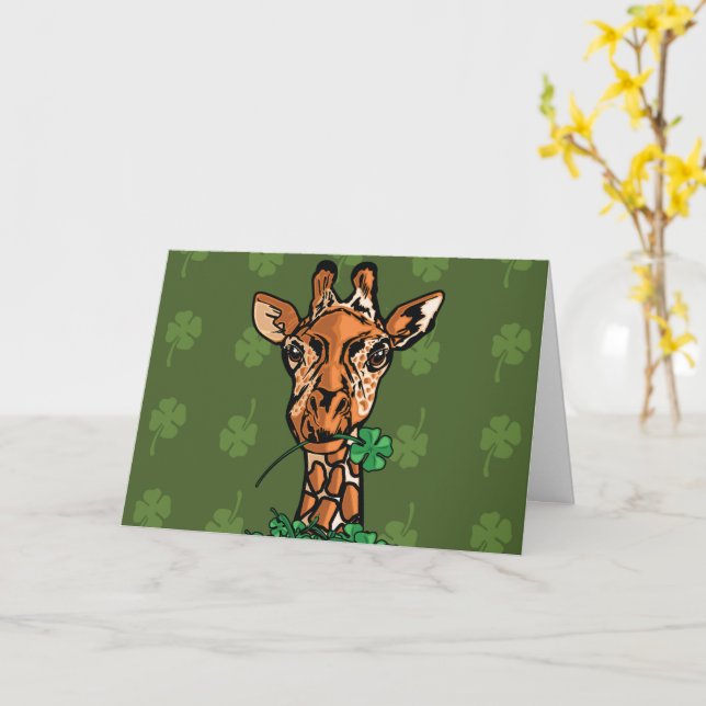 St. Patrick's Day Giraffe Card (Yellow Flower)