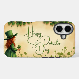St. Patrick's Day Girl with Shamrocks iPhone 16 Case